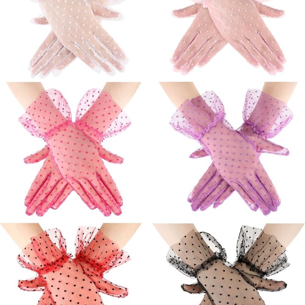 Ladies Lace Polka Dot Gloves Short Women Tea Party Wedding Costume Accessory